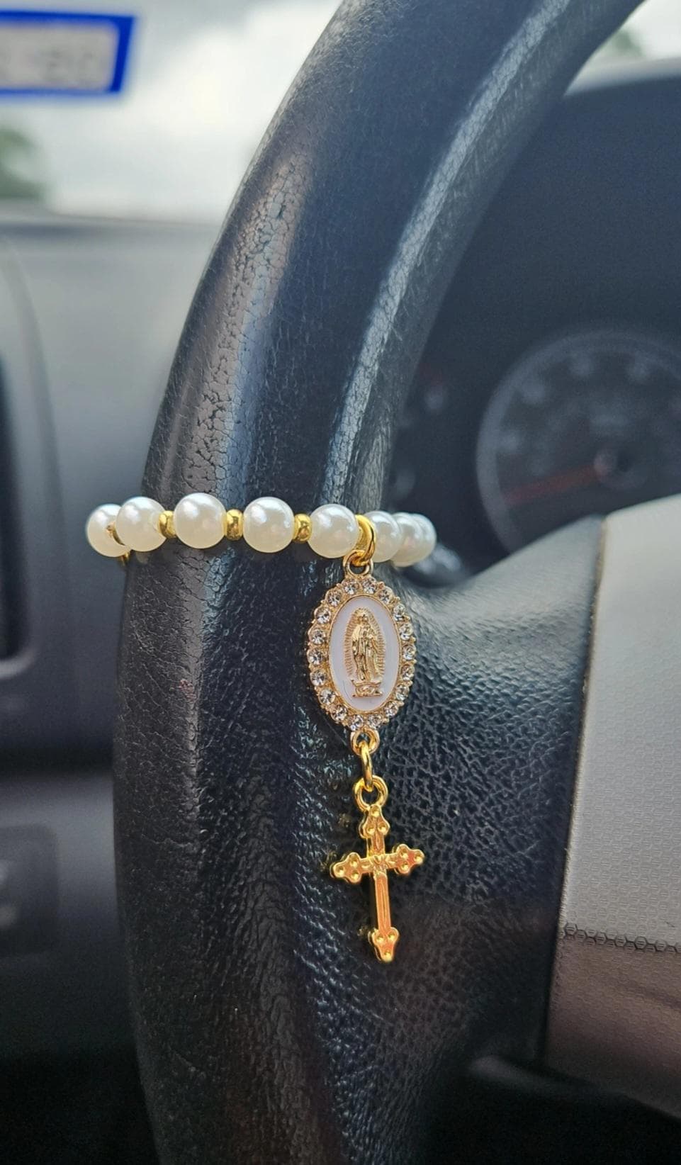 Steering Wheel Rosary-Virgin Of Guadalupe Car Charm-Rosary Car Charm-Car Blessings-Baptism Gift-Religious Catholic Gift-Car Accessory-Rosary