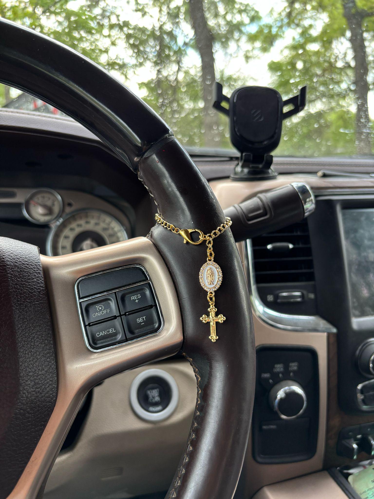Steering Wheel Rosary-Virgin Of Guadalupe Car Charm-Rosary Car Charm-Car Blessings-Baptism Gift-Religious Catholic Gift-Car Accessory-Rosary