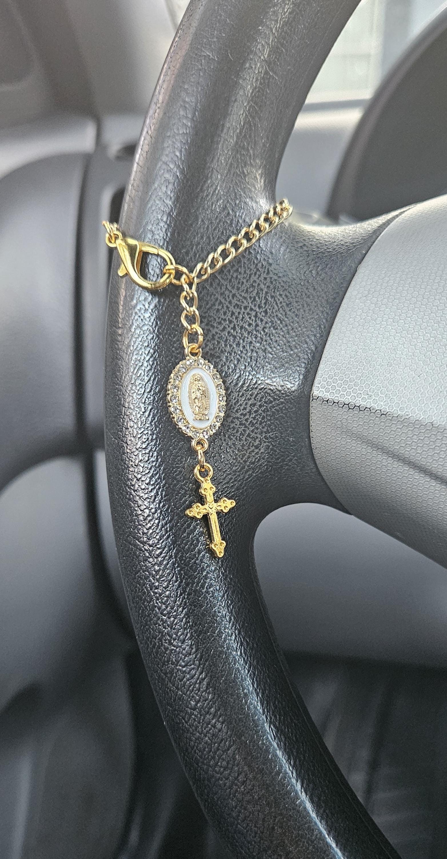 Steering Wheel Rosary-Virgin Of Guadalupe Car Charm-Rosary Car Charm-Car Blessings-Baptism Gift-Religious Catholic Gift-Car Accessory-Rosary