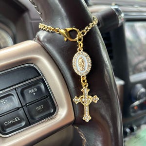 Steering Wheel Rosary Charm Accessory - Virgin Of Guadalupe Car Charm - Rosary Car Charm - Christian Gift Idea - Auto Rosary - Car Accessory