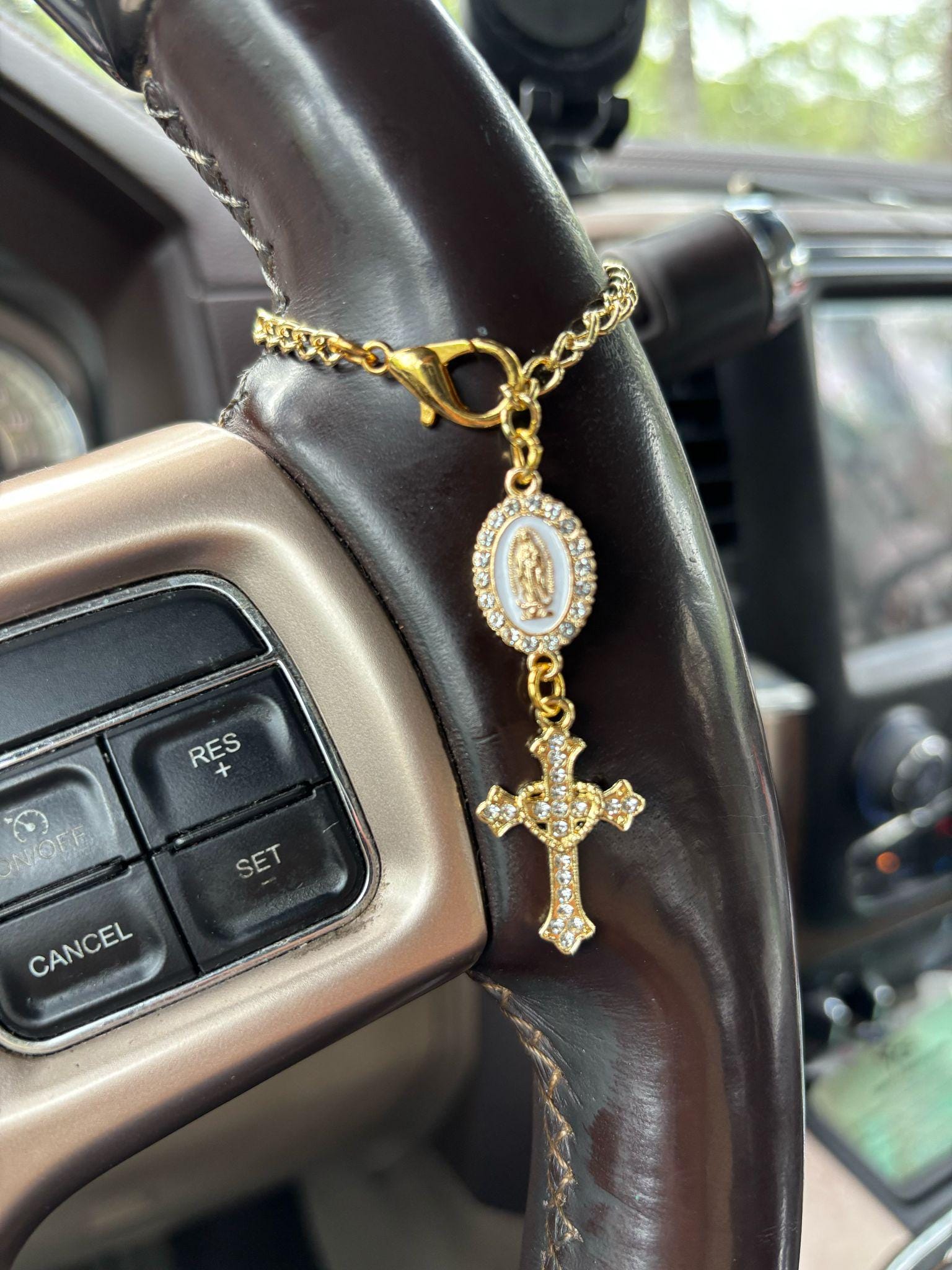 Steering Wheel Rosary-Virgin Of Guadalupe Car Charm-Rosary Car Charm-Car Blessings-Baptism Gift-Religious Catholic Gift-Car Accessory-Rosary
