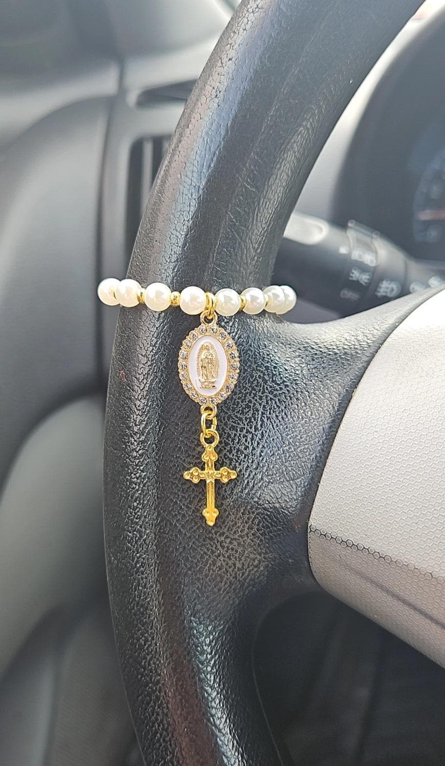Steering Wheel Rosary-Virgin Of Guadalupe Car Charm-Rosary Car Charm-Car Blessings-Baptism Gift-Religious Catholic Gift-Car Accessory-Rosary