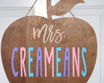 Personalized teacher name door sign, custom teacher door hanger, apple teacher door sign, classroom door hanger, teacher gift