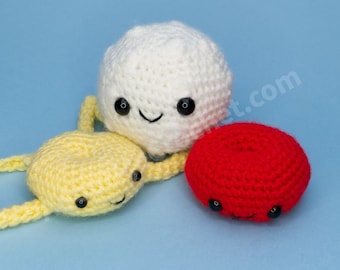 Formed Elements (White Blood Cell, Red Blood Cell, Platelet) Crochet Plush Amigurumi Biology Series