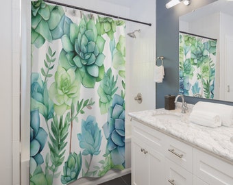 Succulent Dark and Light Greens Bathroom Shower Curtain