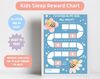 Printable Kids Sleep Reward Chart, Sleeping Chart, Sleep Tracker, Bumble Bee Bedtime Routine Chart, Preschool Sticker Chart, Sleep Training