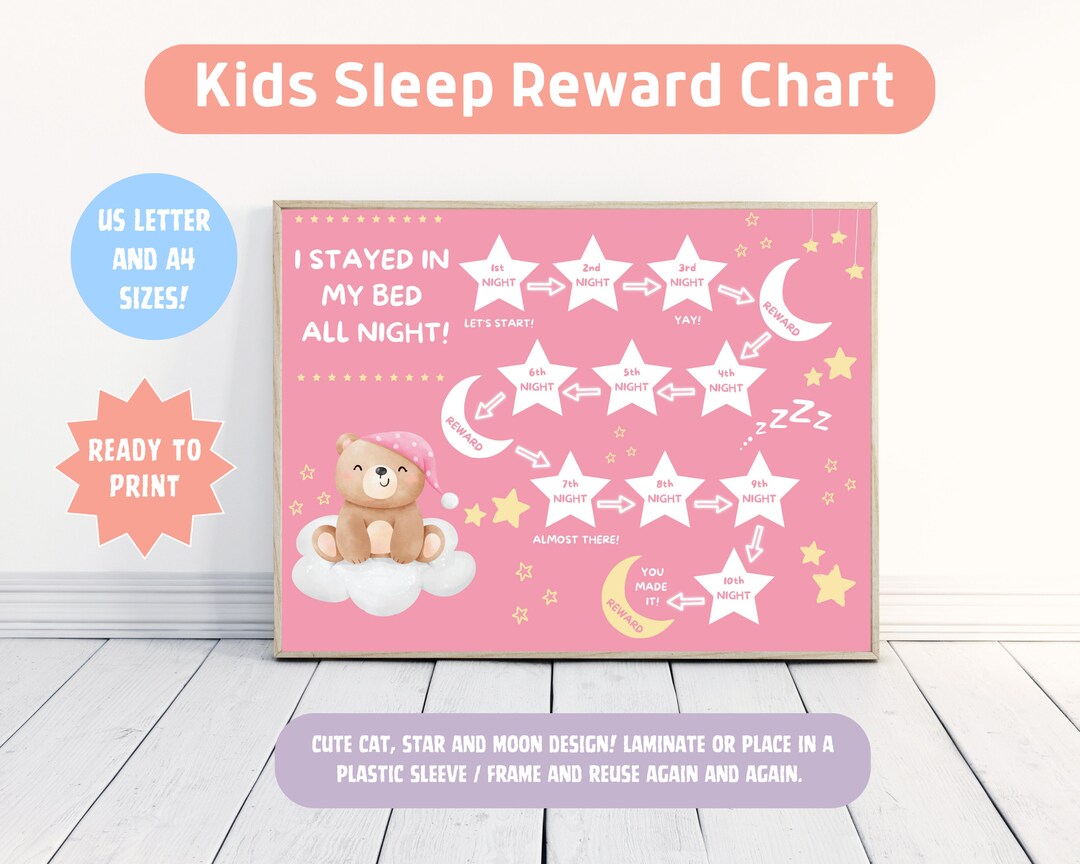 Printable Kids Sleep Reward Chart Stay in Bed Sticker Chart Etsy