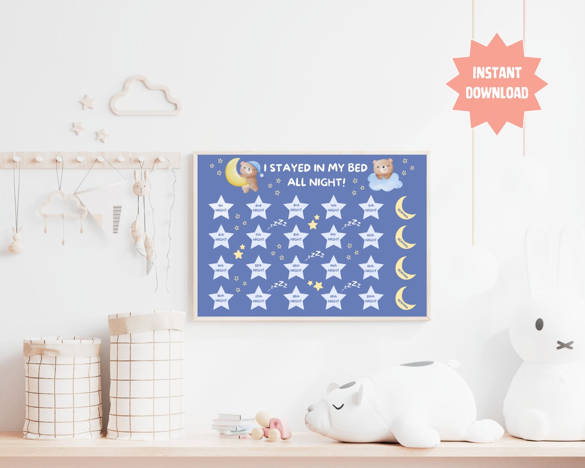 Printable Kids Sleep Reward Chart Stay in Bed Sticker Chart - Etsy