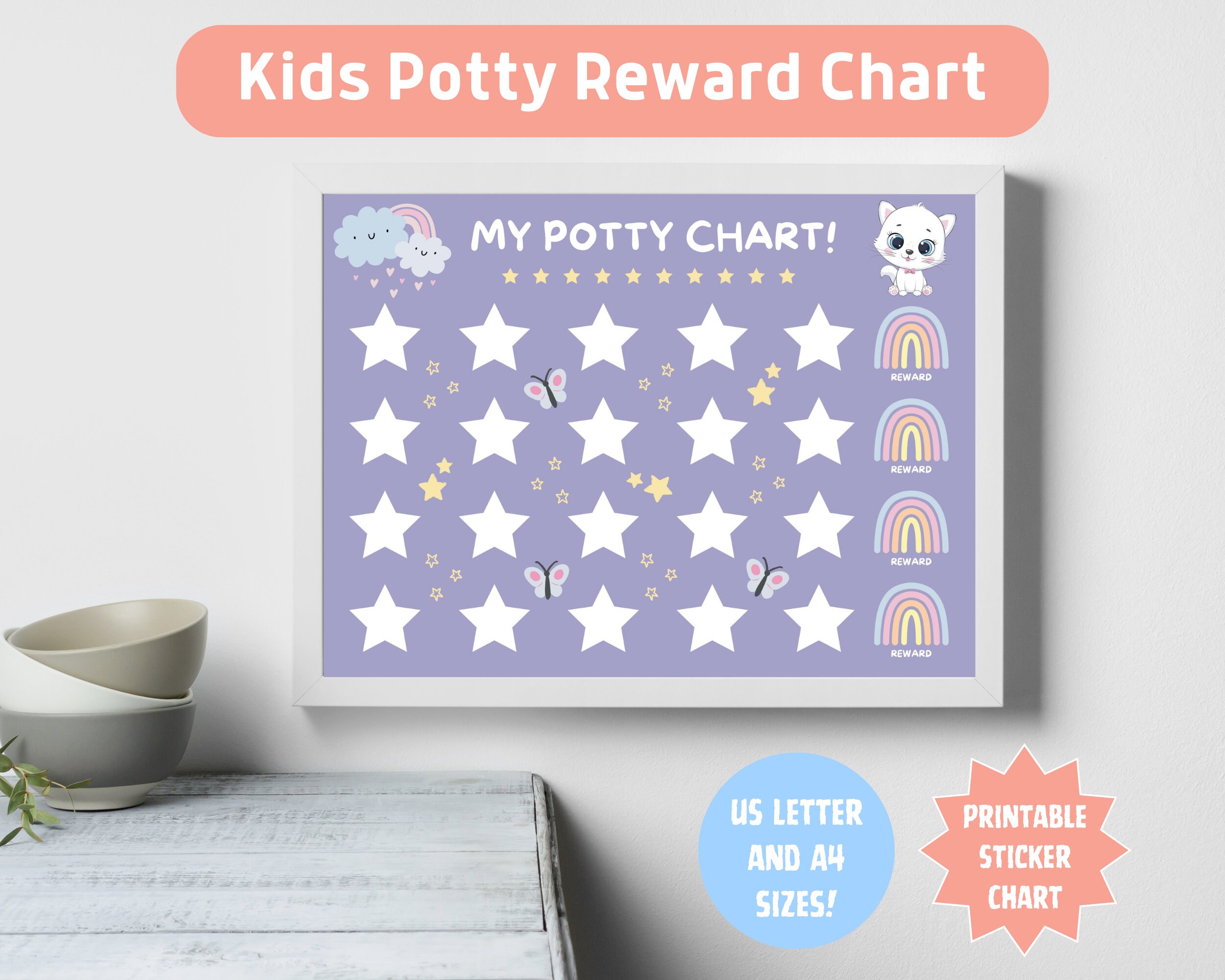 Printable Kids Potty Reward Chart, Toddler Toilet Training, Preschool ...