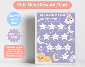 Printable Kids Sleep Reward Chart, Unicorn Sleeping Chart, Stay In Bed Sticker Chart, Sleep Tracker, Bedtime Routine, Sleep Training Chart