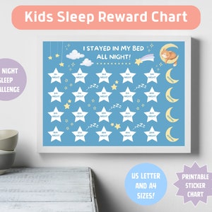 Druckbare Kinder Schlaf Belohnung Diagramm, Bleib im Bett Aufkleber Diagramm, Kleinkind Schlaf Herausforderung, Schlaf Tracker, Schlafenszeit Routine, Schlaftraining Diagramm