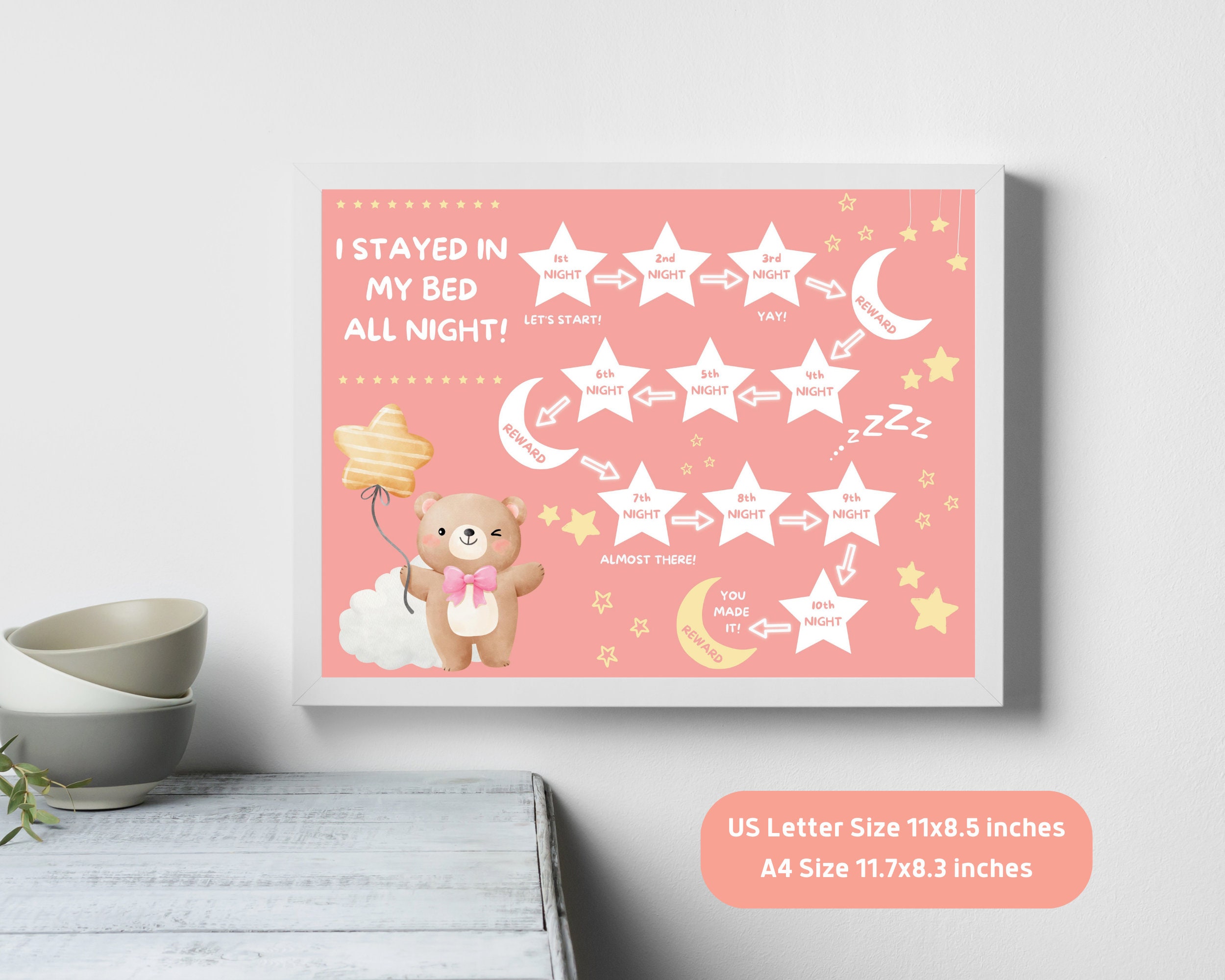 Printable Kids Sleep Reward Chart Stay in Bed Sticker Chart - Etsy