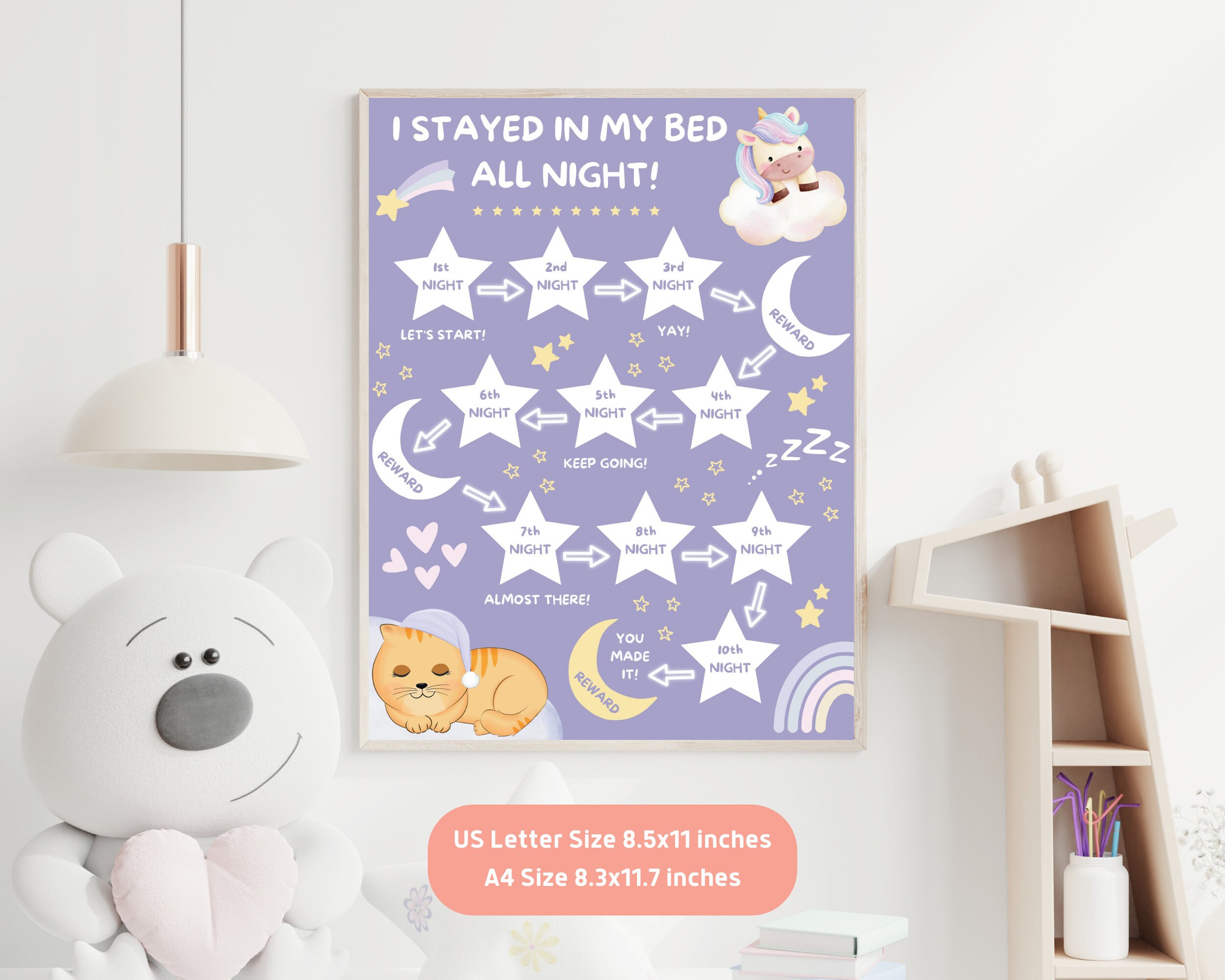 Printable Kids Sleep Reward Chart Unicorn Sleeping Chart Stay In Bed 