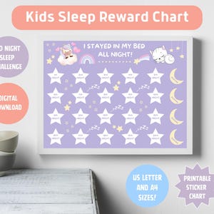 Printable Kids Sleep Chart, Stay In Bed Reward System, Toddler Sleep Challenge, Night Routine Tracker, Digital Download, Sleep Training
