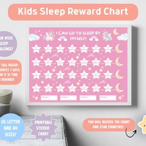 Printable Kids Sleep Reward Chart, Go To Sleep By Myself Sticker Chart, Preschool Sleep Challenge, Bedtime Routine, Digital Download