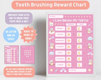 Printable Kids Tooth Brushing Reward Chart, I Brushed My Teeth, Unicorn Routine Chart, Toddler Toothbrushing Motivation, Digital Download
