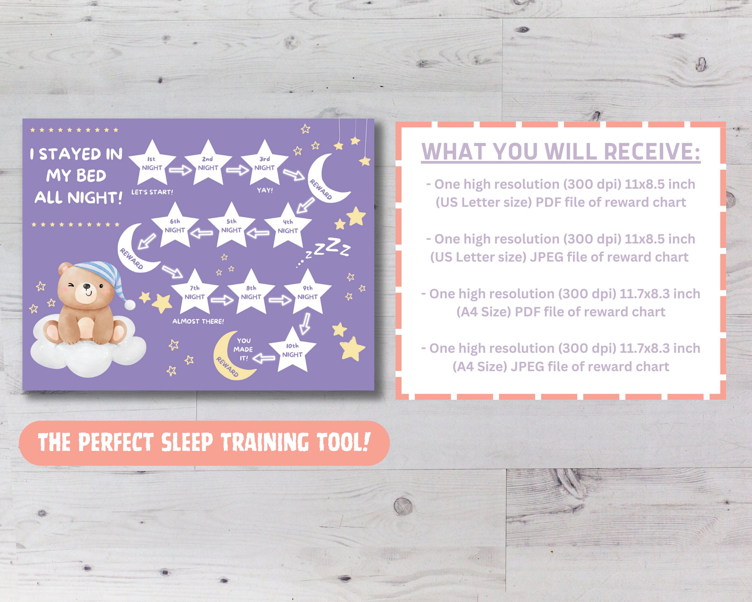 Printable Kids Sleep Reward Chart Stay in Bed Chart Sleep - Etsy