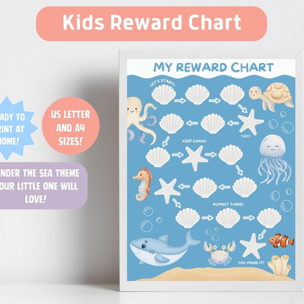 Printable Kids Reward Chart, Ocean Reward Chart, Under The Sea Sticker Chart, Kids Routine Chore Chart, Toddler Potty Training Chart