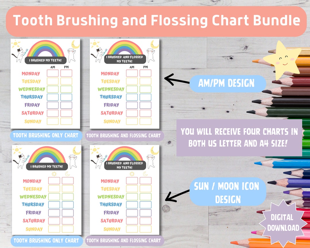 Tooth Brushing Chart Flossing Chart Brush and Floss Chart - Etsy
