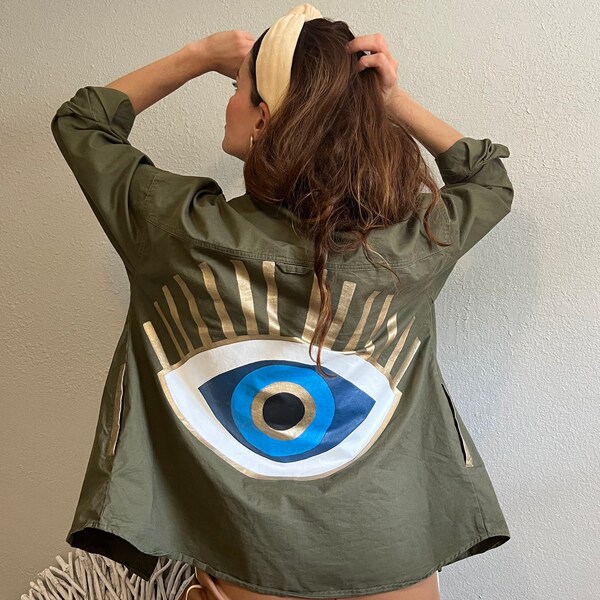 Evil Eye hand painted jacket, Women’s hand painted jacket