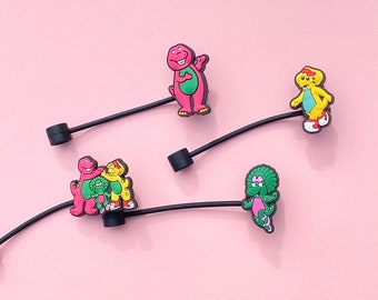 Straw Barney Straw Topper Charms | Cute Stanley Dinosaur Straw Charms Charms | Straw Covers for Kids | Party Favors and Small Gifts