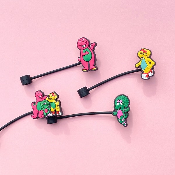 Straw Barney Straw Topper Charms | Cute Stanley Dinosaur Straw Charms Charms | Straw Covers for Kids | Party Favors and Small Gifts