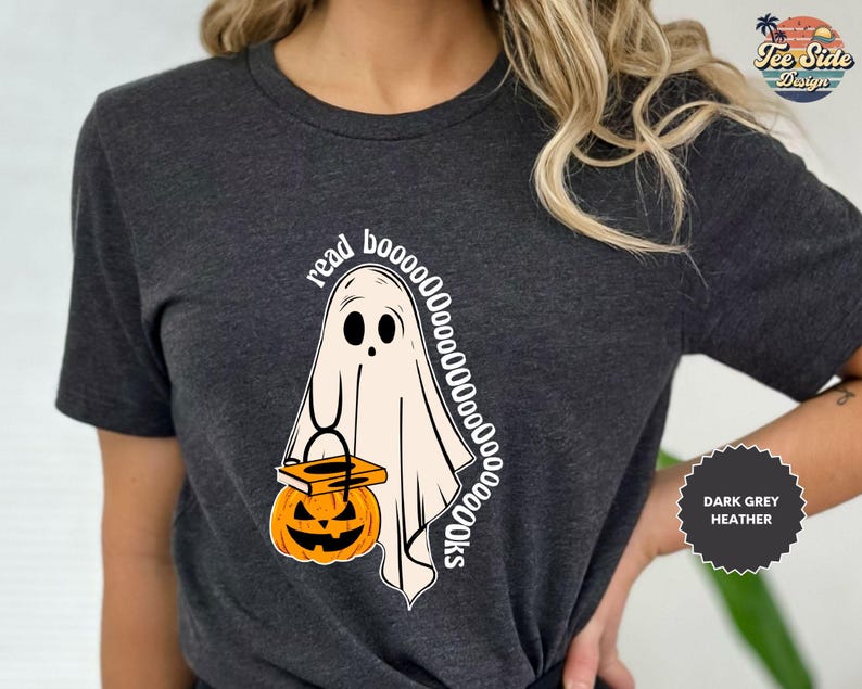Ghost Reading Shirts, Fall Teacher Shirts, Halloween Teacher Shirts, Ghost Book shirt, Teacher T-Shirts, Fall Teacher 画像 2