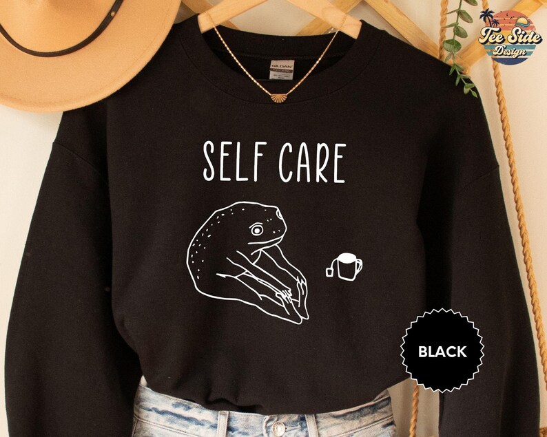 Self Care Sweatshirt , Funny Frog Self Care, Yoga Sweatshirt, Funny Trending Gift, Gift For Her image 2