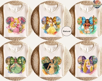 Disney Princess Shirt, Watercolor Princess Ears T-shirt, Disneyland Girls Trip Tee,Princess Theme Party Shirt, Cinderella Shirt