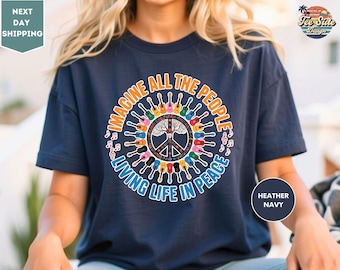 Imagine All The People T-shirt, Guitar Shirt, Beatles Song Lyric Tshirt, Peace Shirt, Beatles Lover Gift, Retro Music Tee