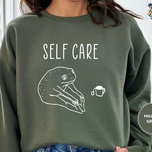 Self Care Sweatshirt , Funny Frog Self Care, Yoga Sweatshirt, Funny Trending Gift, Gift For Her image 4