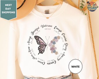 Butterfly Bible Verse Sweatshirt, Religious Shirt, Christian Motivational Tee, Spring Tee, You Are Beautiful