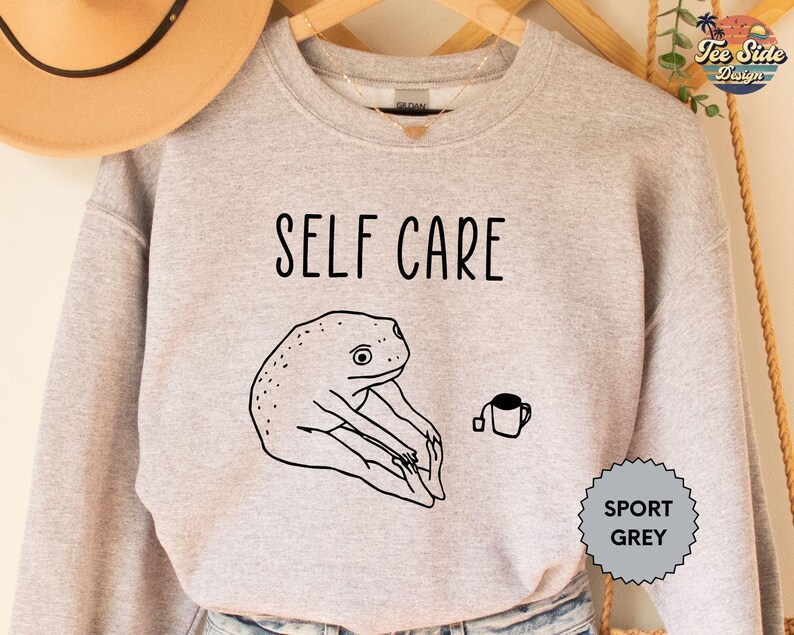 Self Care Sweatshirt , Funny Frog Self Care, Yoga Sweatshirt, Funny Trending Gift, Gift For Her image 3