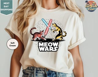 Camiseta de Meow Wars, divertida parodia de Star Wars, camiseta de gato, amantes de los gatos, frase divertida de gato, camiseta linda de gato, camiseta de la señora de los gatos