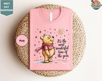 The Most Wonderful Time Of The Year Pooh  Christmas Shirt, Disney Christmas Shirt, Retro Winnie The Pooh Christmas Tee