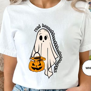 Ghost Reading Shirts, Fall Teacher Shirts, Halloween Teacher Shirts, Ghost Book shirt, Teacher T-Shirts, Fall Teacher 画像 3