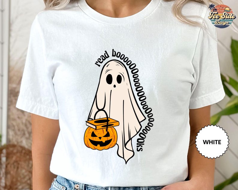 Ghost Reading Shirts, Fall Teacher Shirts, Halloween Teacher Shirts, Ghost Book shirt, Teacher T-Shirts, Fall Teacher 画像 3