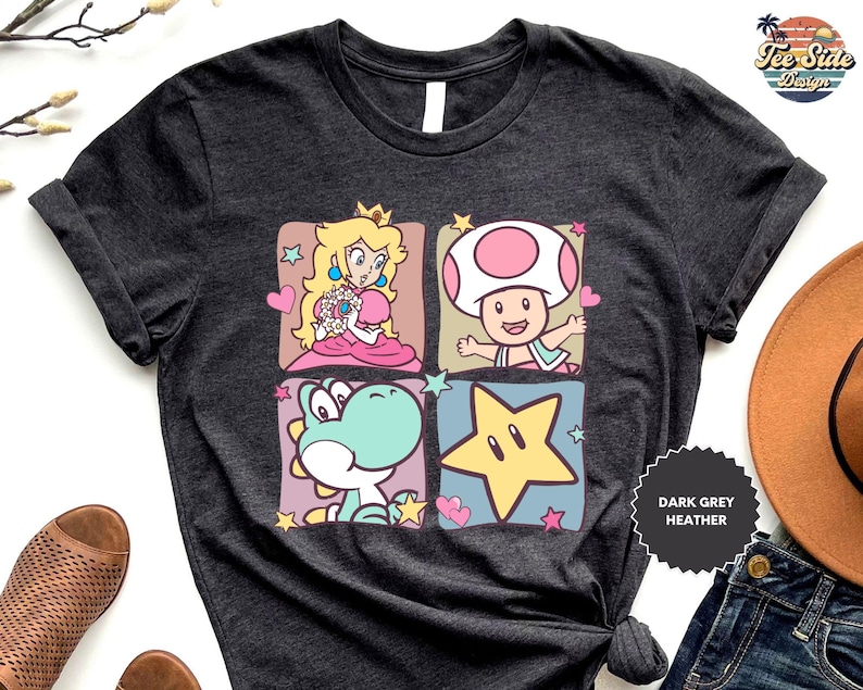 a t - shirt with a mario and princess peach on it