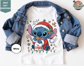 Disney Stitch Christmas Kids Shirt, Santa Stitch Christmas Lights T-Shirt, Disney Santa Stitch, Disneyland Family Christmas Trip