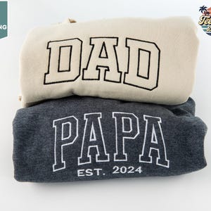 Embroidered Papa Est Sweatshirt, Custom Father Embroidered Gifts, Gift Tee For New Dad, Embroidered Grandpa Sweatshirt