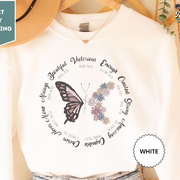 Butterfly Bible Verse Sweatshirt, Religious Shirt, Christian Motivational Tee, Spring Tee, You Are Beautiful
