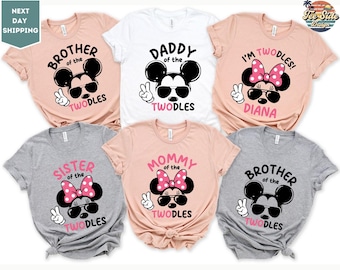 Camiseta de cumpleaños "Soy Twodles", camiseta de Mickey y Minnie Mouse, camiseta de segundo cumpleaños, camiseta de cumpleaños familiar personalizada, camiseta Twodles