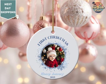 Baby’s First Christmas Ornament 2025, Personalized Photo Ornament With Name & Year, Baby's First Christmas Ornament, Newborn Keepsake