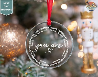 God Says You Are Ornament, Inspiration Bible Verse Gift, Custom Ceramic Ornament with Name, Christmas Gift for Christians