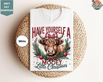 Cow Christmas T-Shirt, Mooey Little Christmas Shirt, Have Yourself A Mooey Little Christmas Shirt, Highland Cow Christmas Tee