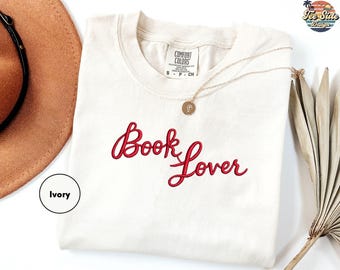 Embroidered Book Lover, Embroidered Reading Shirt, Retro Librarian Shirt, Teacher Appreciation Shirt, School, Book Lover Gift, Bookworm Tee
