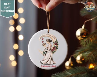 Grandma And Grandchild Moon Love Ornament, Christmas Keepsake For Grandma, Personalized Grandma and Grandchild Ornament