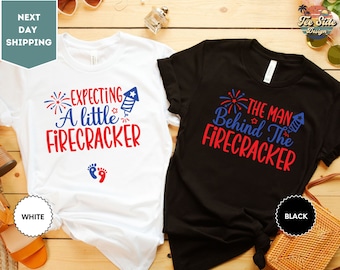 Patriotic Pregnancy Shirt, Expecting a Little Firecracker Tee, The Man Behind the Firecracker