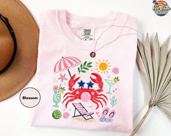 Funny Crab Shirt, Crab Blowing Bubble Graphic Tee, Beach Vibes Nautical T-shirt, Summer Vacation Gift