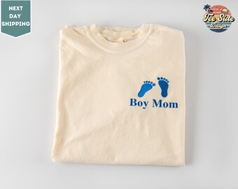 Comfort Colors Embroidered Boy Mama Shirt, Mothers Day Shirt, Mom Gift, Custom Embroidered T-Shirt, Personalized Tee